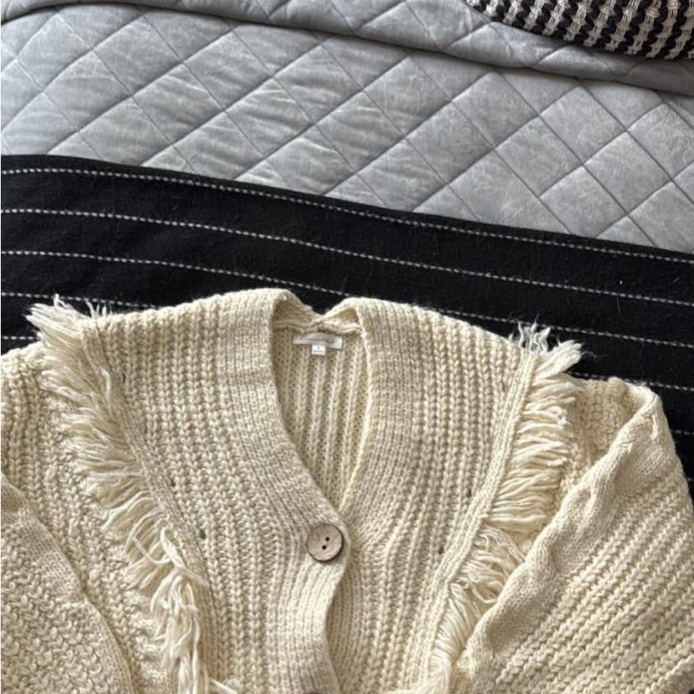 Line & Dot Cream Fringed Cardigan